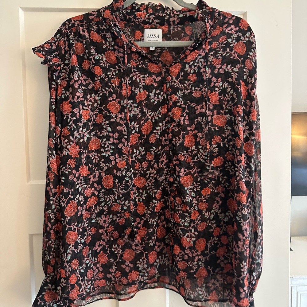 Misa Los Angeles Black and Red Floral Blouse